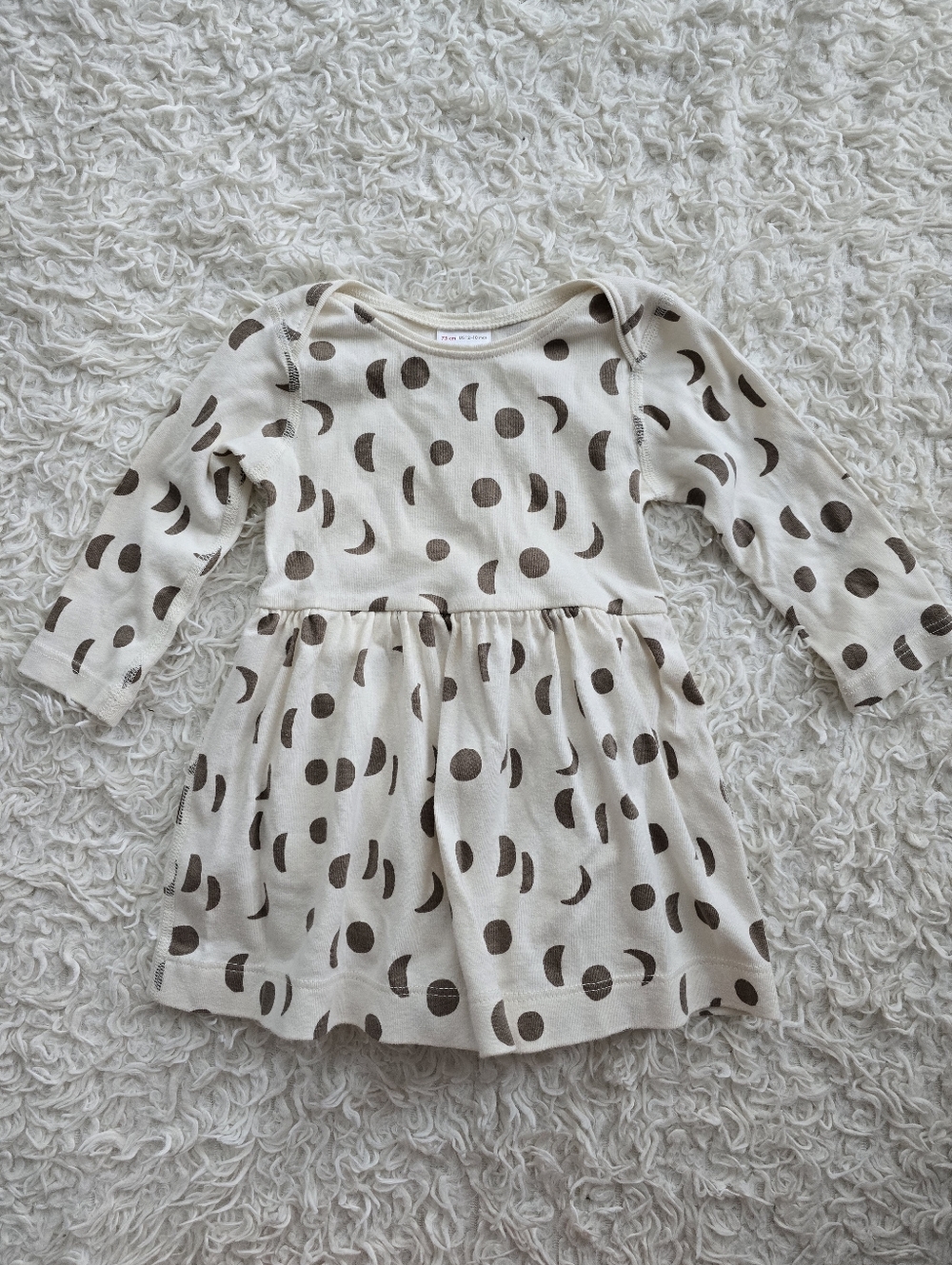 Hanna Andersson Cream Dress Bodysuit with Brown Polka & Crescent Print